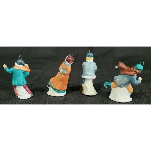 KIDS PLAYING SKATING SNOWBALL WINTER Christmas Village Kmart 4 FIGURES ORNAMENTS - Picture 4 of 4